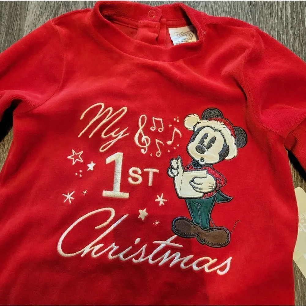 DISNEY Store Baby Mickey Mouse ''My First Christmas'' Sleeper Pajama 18 - 24 mo